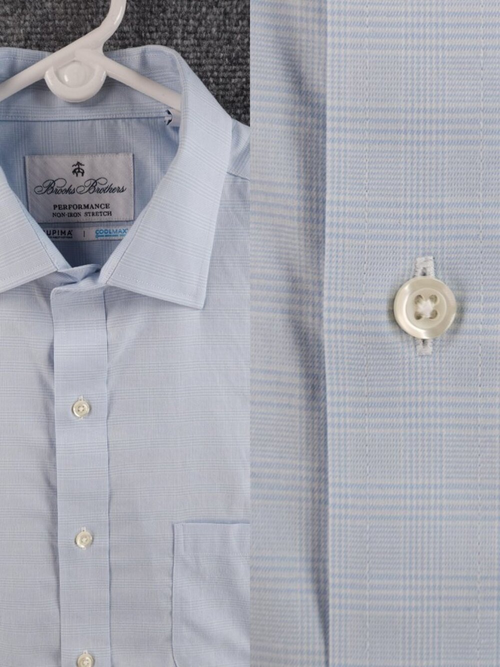 Brooks Brothers 15.5 34 Regent Non-Iron Cotton Spandex Performance Check Blue